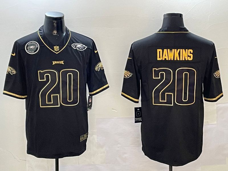 Men Philadelphia Eagles #20 Dawkins Black Gold Throwback 2024 Nike Limited NFL Jersey style 4